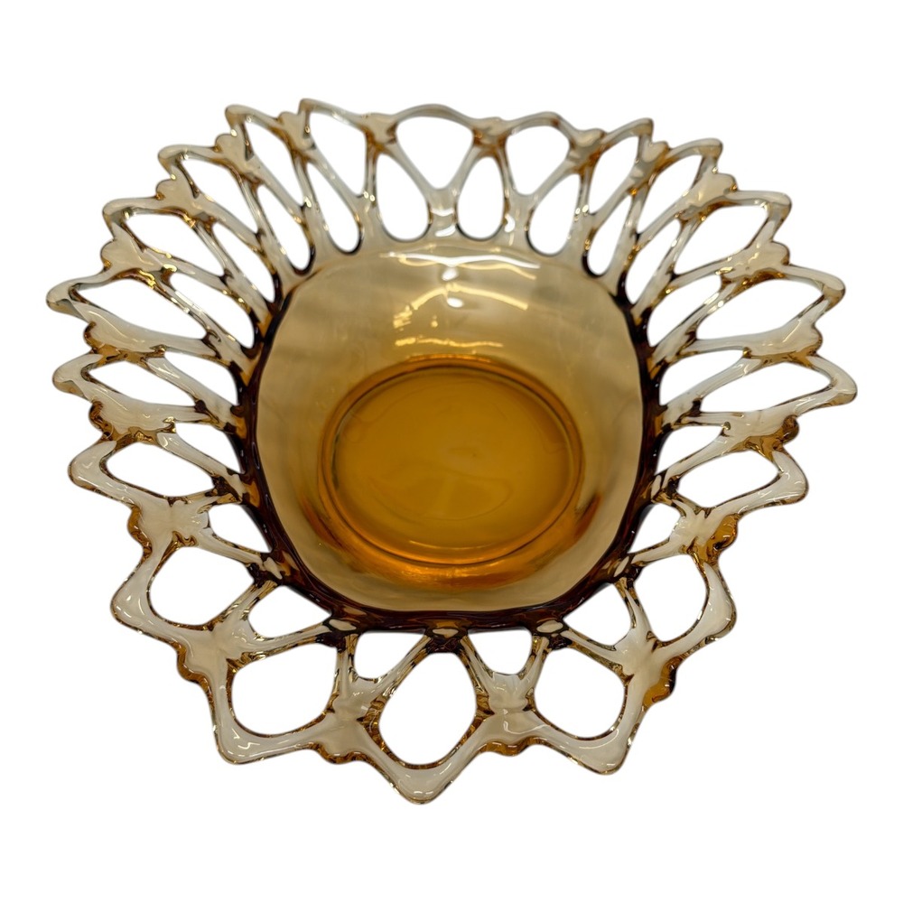 Westmoreland Doric Amber Glass Centerpiece Bowl Lace Edge Oval 1960s USA
